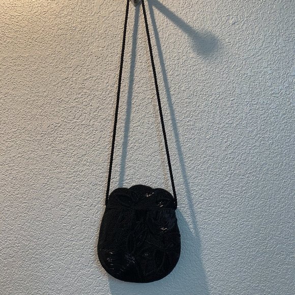 Vintage beaded evening bag black 8" X 7 1/2" - Picture 2 of 6